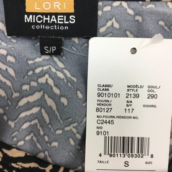 Lori Michaels Collection Women's Black/Tan Printed Midi Dress Small NWT Stretch - Picture 4 of 5